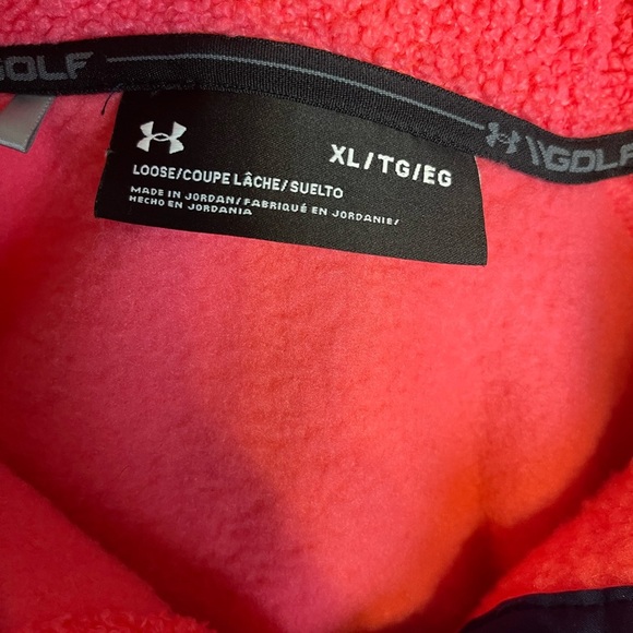 Under Armour Golf Mens Sweater Fleece Pile Pullover Pink Navy Blue - Picture 6 of 7